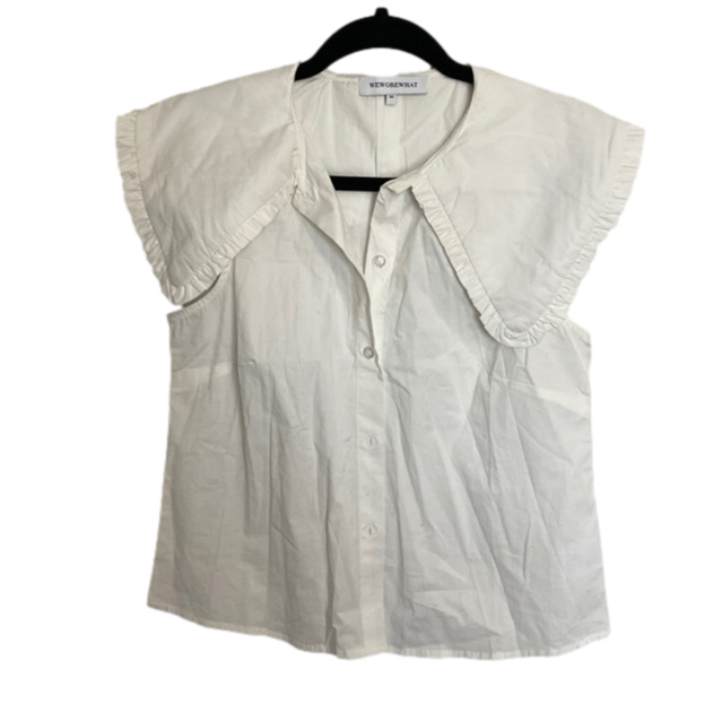 WeWoreWhat Ruffle Collar Button Up in Optic White